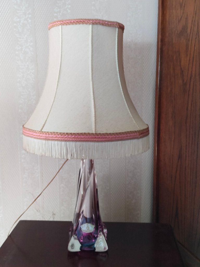 lampadaire van Val Saint Lambert met roze kristallen voet, Antiek en Kunst, Ophalen