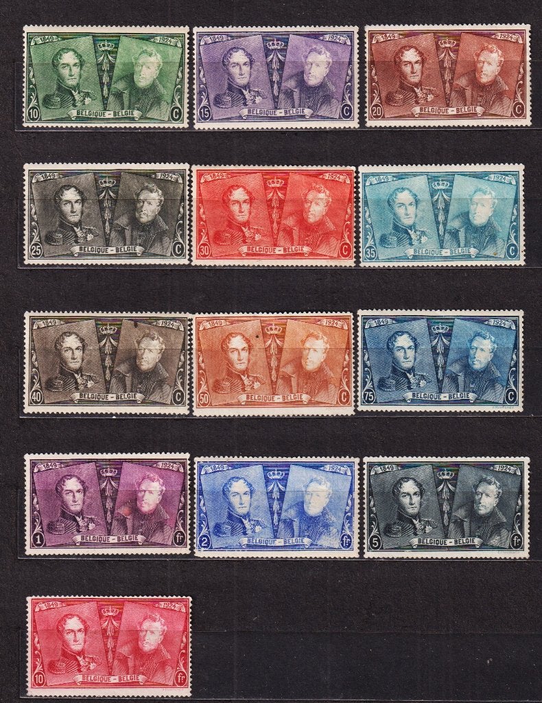 Belgique 1925 COB 221-233, Envoi, Non oblitéré, Trace d'autocollant