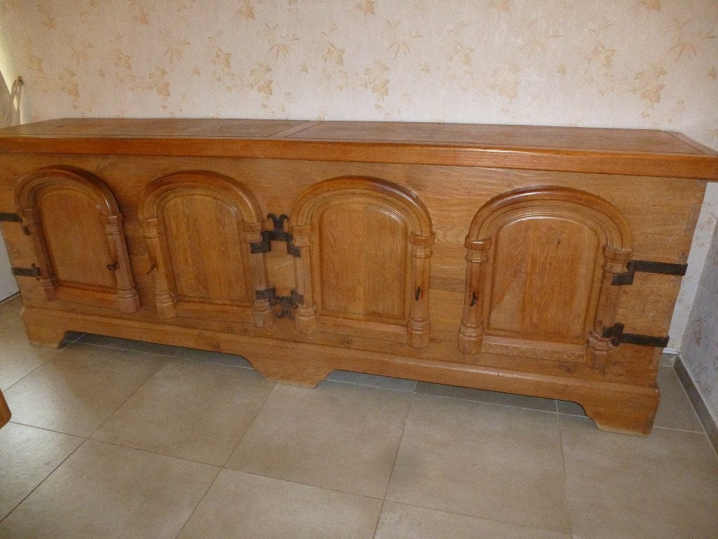 Mobilier de salle à manger en chêne massif, Enlèvement, Comme neuf, Vintage, 4 à 6 chaises