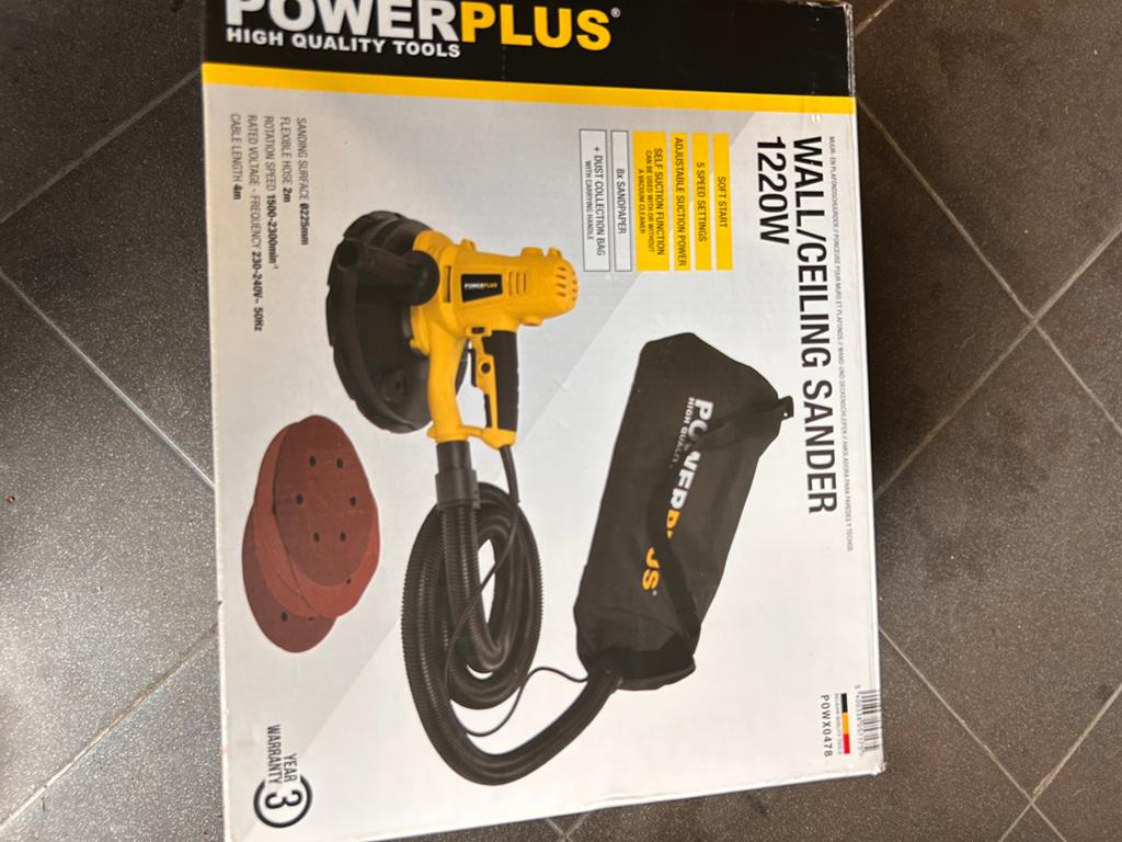 POWERPLUS plafondschuurmachine + schuurbladen, Doe-het-zelf en Bouw, Gereedschap | Schuurmachines, Ophalen, Gebruikt, Excentrische schuurmachine