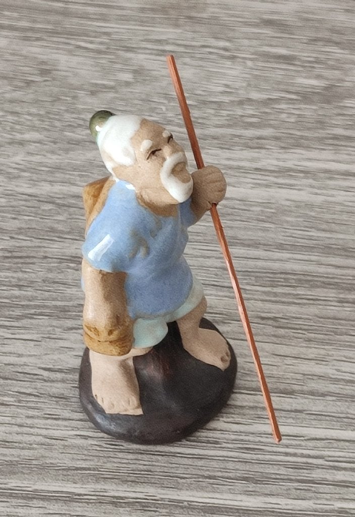 Mudman keramisch Chinees beeldje 7 cm - Oude pelgrim, Ophalen, Zo goed als nieuw, Mens