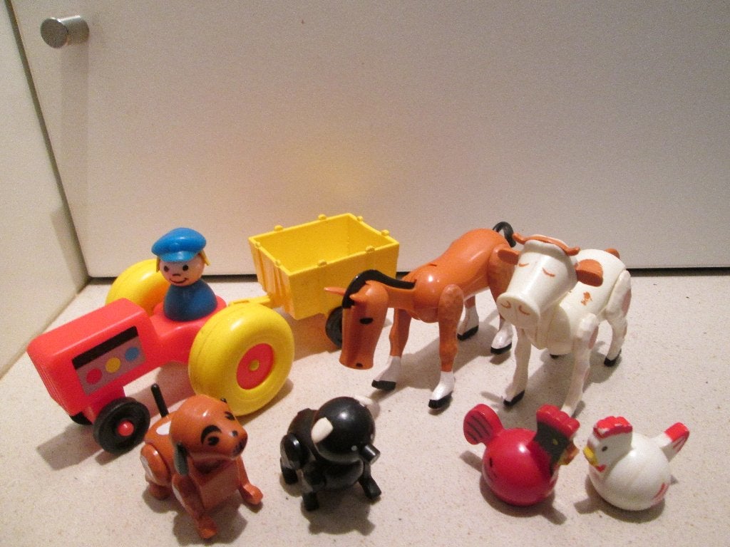 Fisher-Price vintage boerderij dieren en tractor met, Ophalen of Verzenden, Gebruikt, Speelset