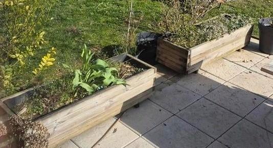 Hout met 4 bloembakken om te behandelen, Ophalen, Hout