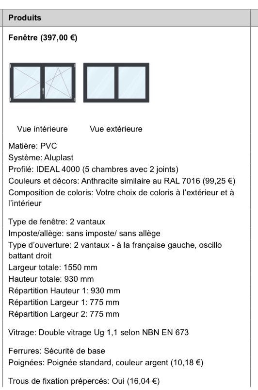 Fenêtre Aluplast neuve Anthracite, Neuf, Double vitrage, Fenêtre de façade ou Vitre, Enlèvement