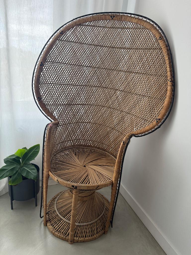 Vintage rotan stoel, Maison & Meubles, Chaises, Osier ou Rotin, Brun, Enlèvement, Utilisé