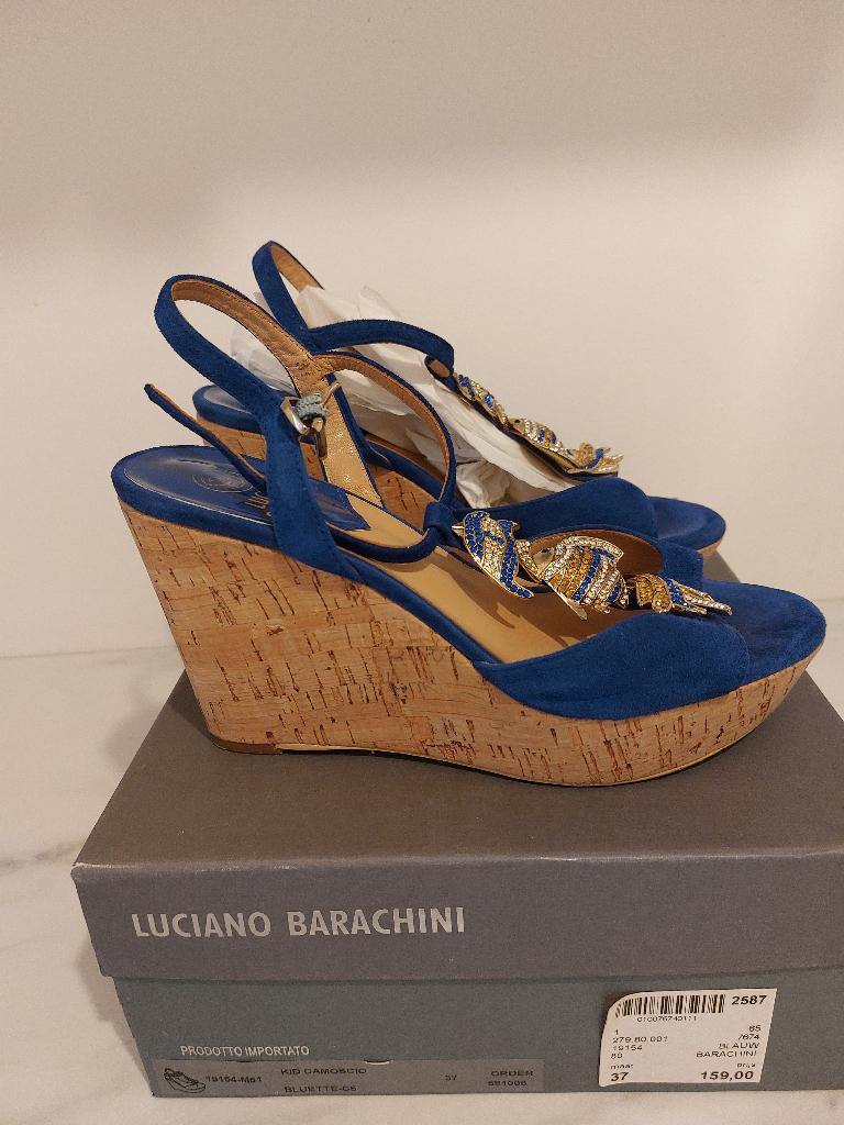 Sandalen - sexy - inktblauw + goud sieraad, Blauw, Luciano Barachini, Gedragen, Ophalen