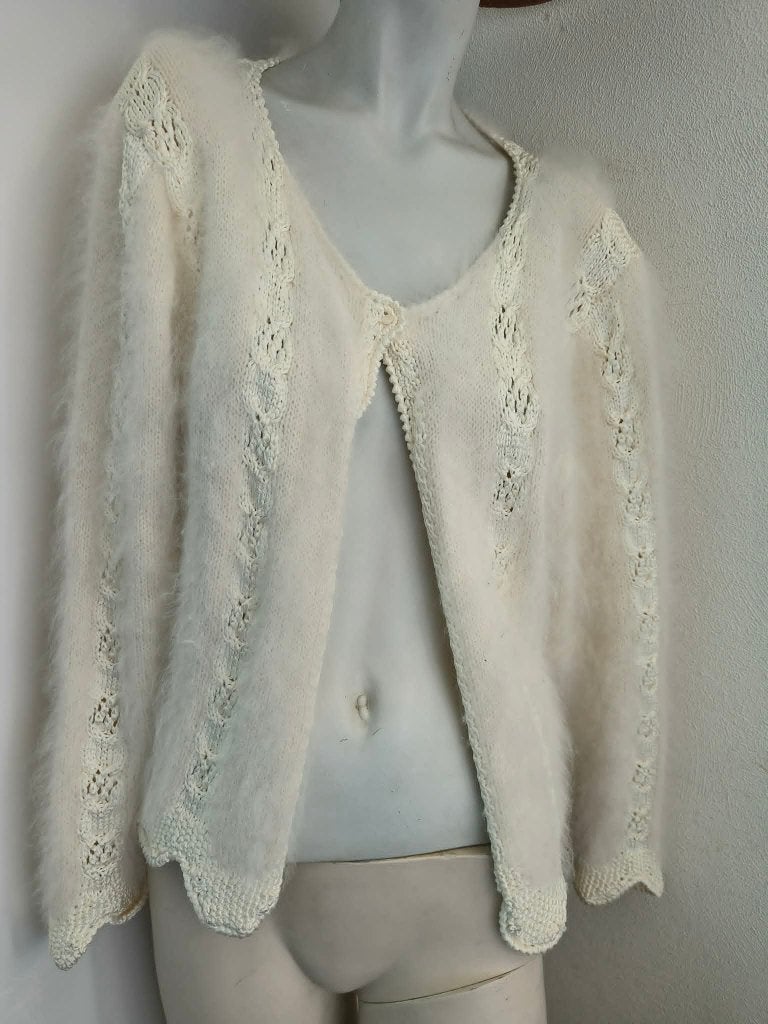 Hangemaakte wollen gilet Anny Blatt S/M, Wit, Ophalen of Verzenden, Gedragen, Maat 36 (S)