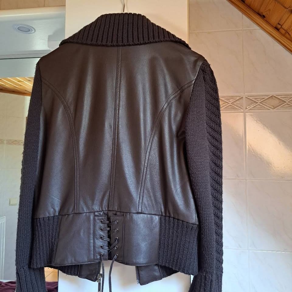 Lederen  bruin / chocolade jasje, Kleding | Dames, Ophalen, Bruin, Maat 42/44 (L), Nieuw