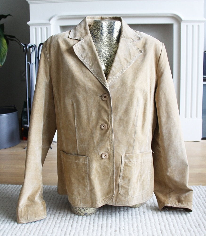 Belle veste authentique en daim crème (L) €65, -, Taille 42/44 (L), Comme neuf, Brun, Authentic