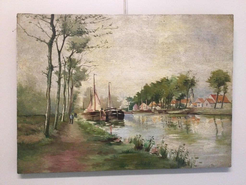 Vintage olieverf schilderij Landschap 1930, Enlèvement ou Envoi