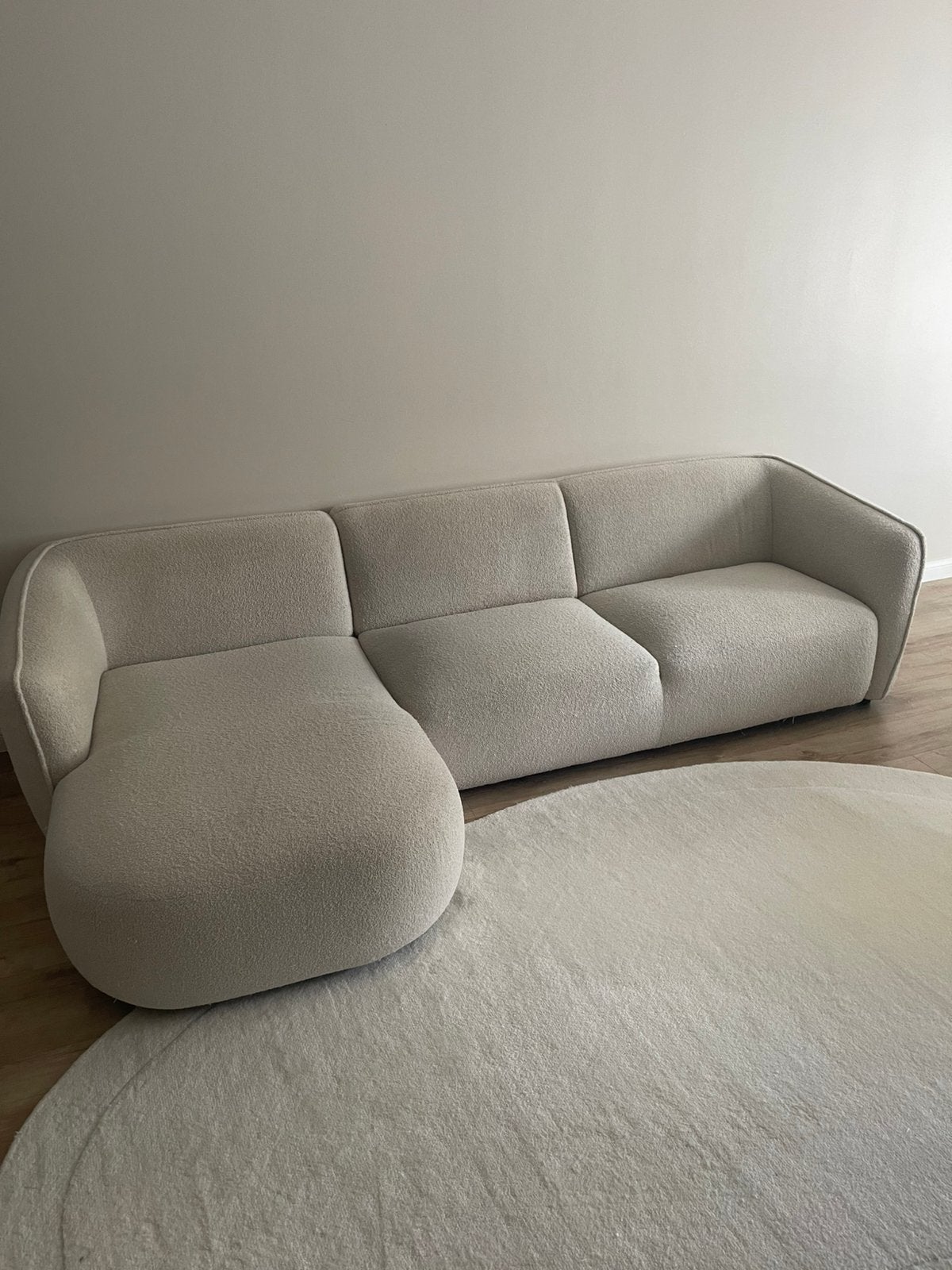 Soft Hoekbank met Chaise Longue, Quatre personnes ou plus, Enlèvement, Bouclé / Crème, 150 cm ou plus