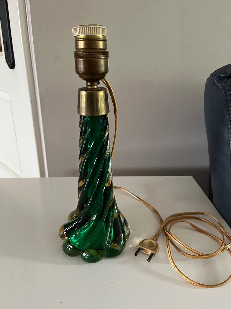 Pied de lampe ancien en verre et cuivre, Antiquités & Art, Enlèvement ou Envoi