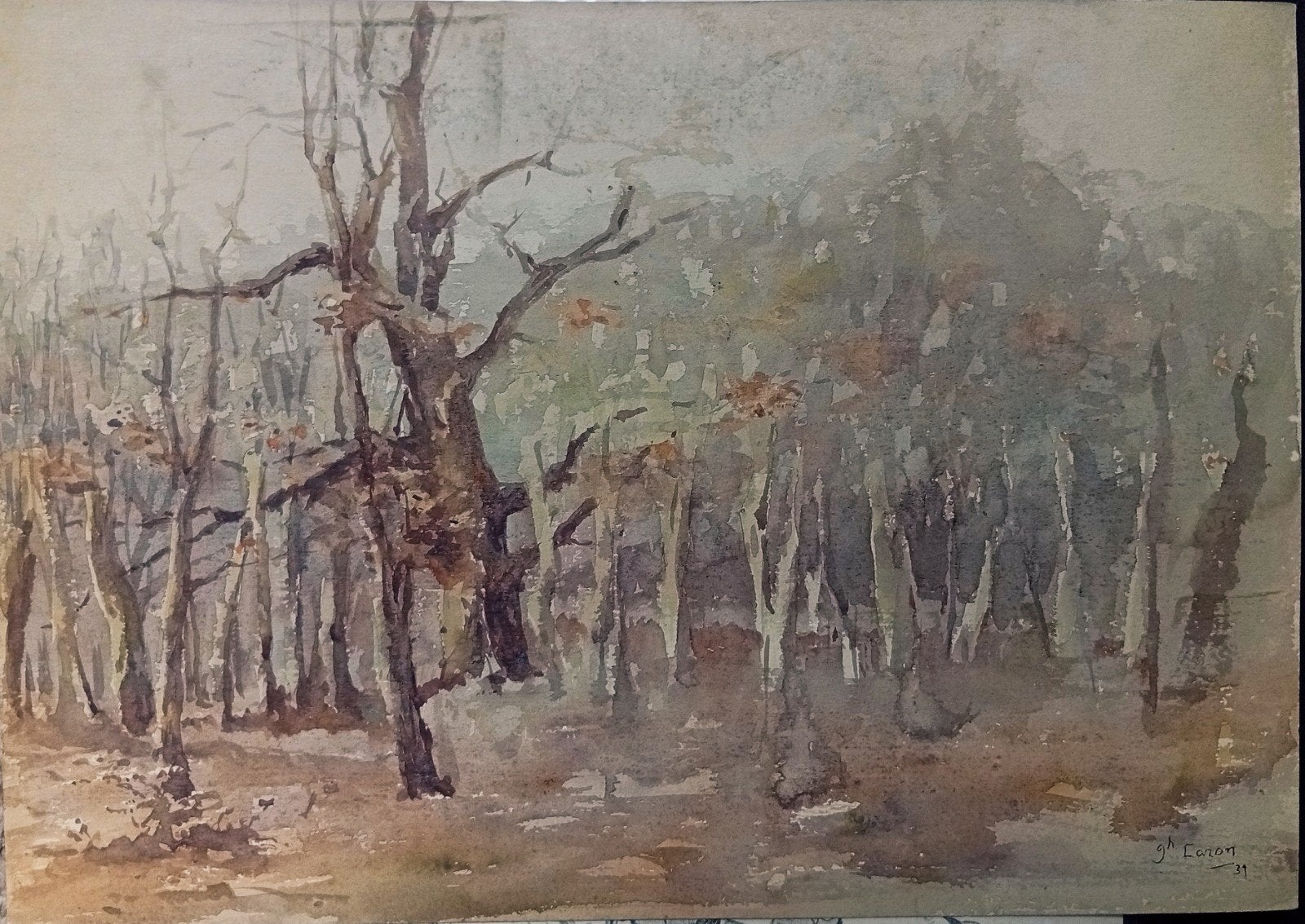 paysage Automnal signé et daté 39 jh Caron Artiste belge, Antiquités & Art, Enlèvement ou Envoi, Daté, Aquarelle, Paysage