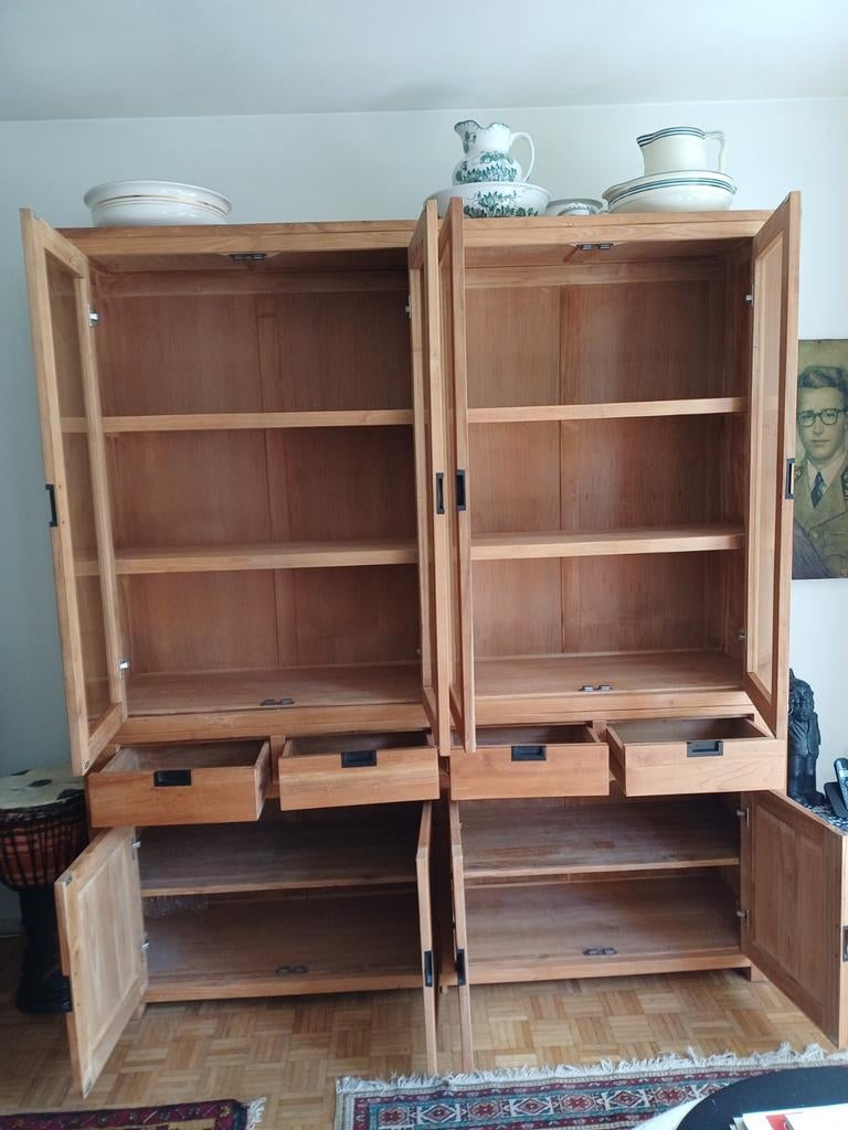 Vitrinekast in Teak. Breedte 200; Hoogte 220; Diepte 46,5, Enlèvement, Verre
