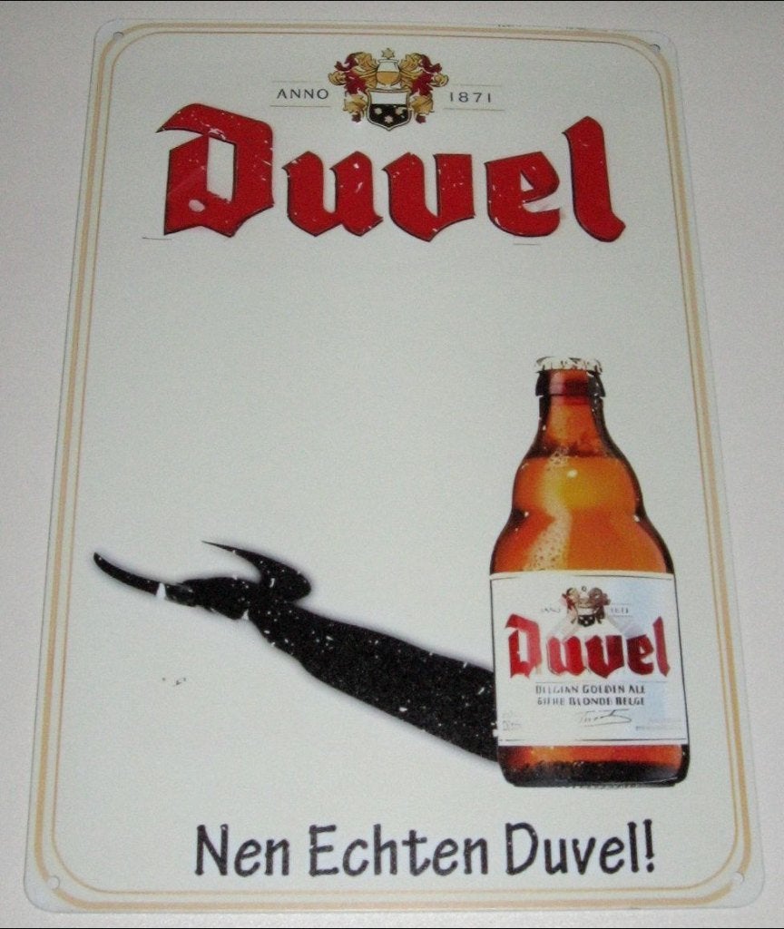 DUVEL BIER : Metalen Bord Duvel Bier - Nen Echten Duvel !!, Verzamelen, Verzenden, Nieuw, Reclamebord, Plaat of Schild, Duvel