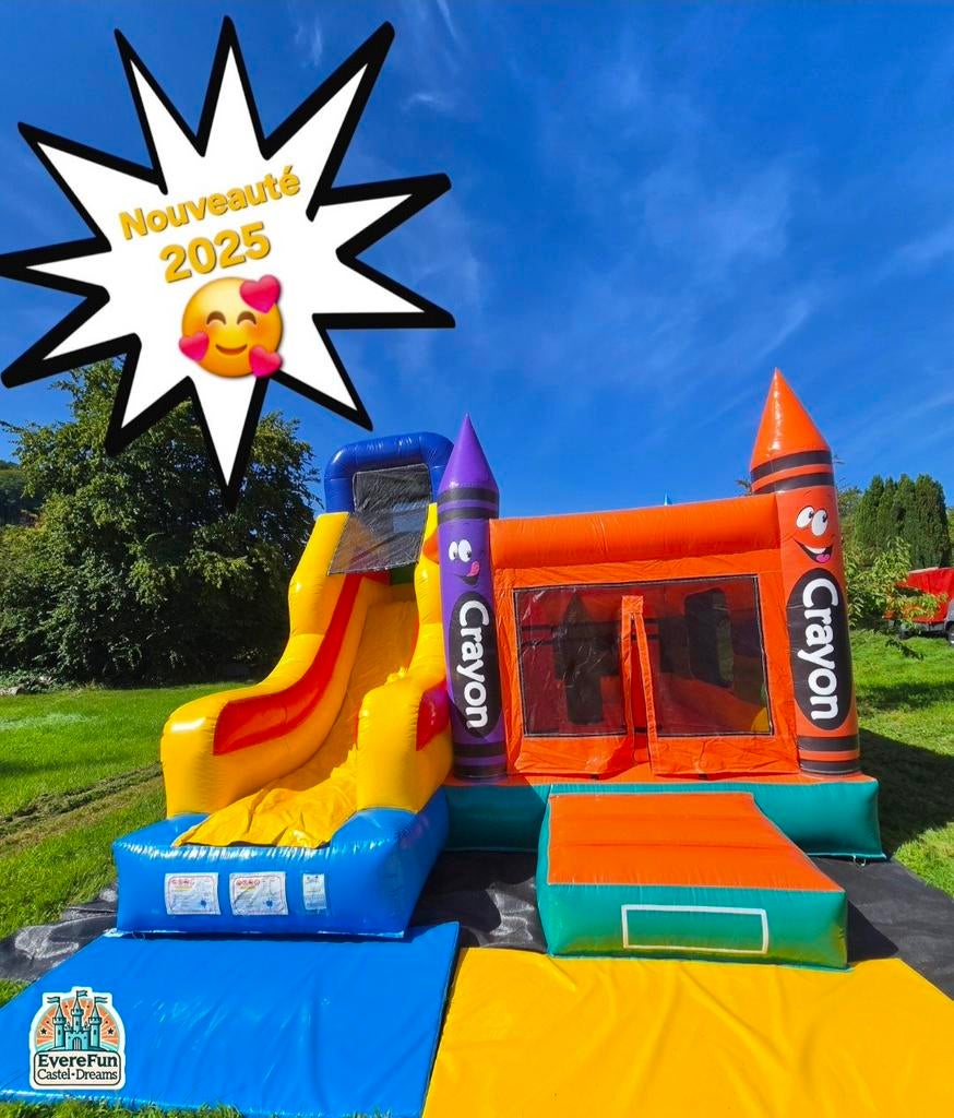 Location château gonflable XXL Crayon  infos: 0467.89.09.29, Hobby & Loisirs créatifs, Enlèvement ou Envoi