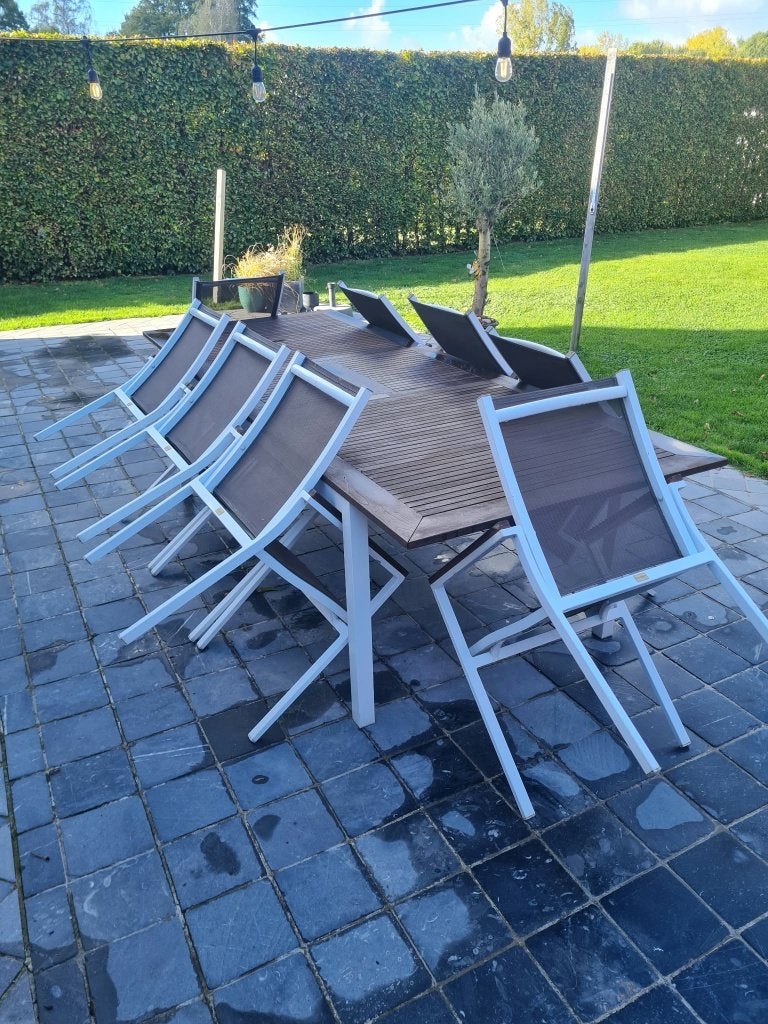 Tuintafel + 8 stoelen, Tuin en Terras, Ophalen, Gebruikt, Aluminium, 8 zitplaatsen