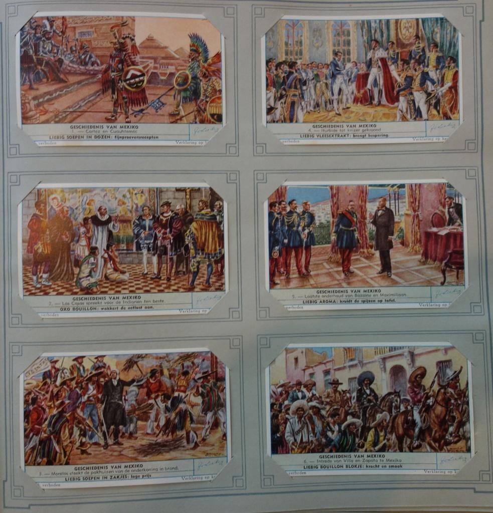Set Liebig Prenten Geschiedenis van Mexico (1958)., Verzamelen, Zo goed als nieuw, 1940 tot 1960, Prent, Buitenland
