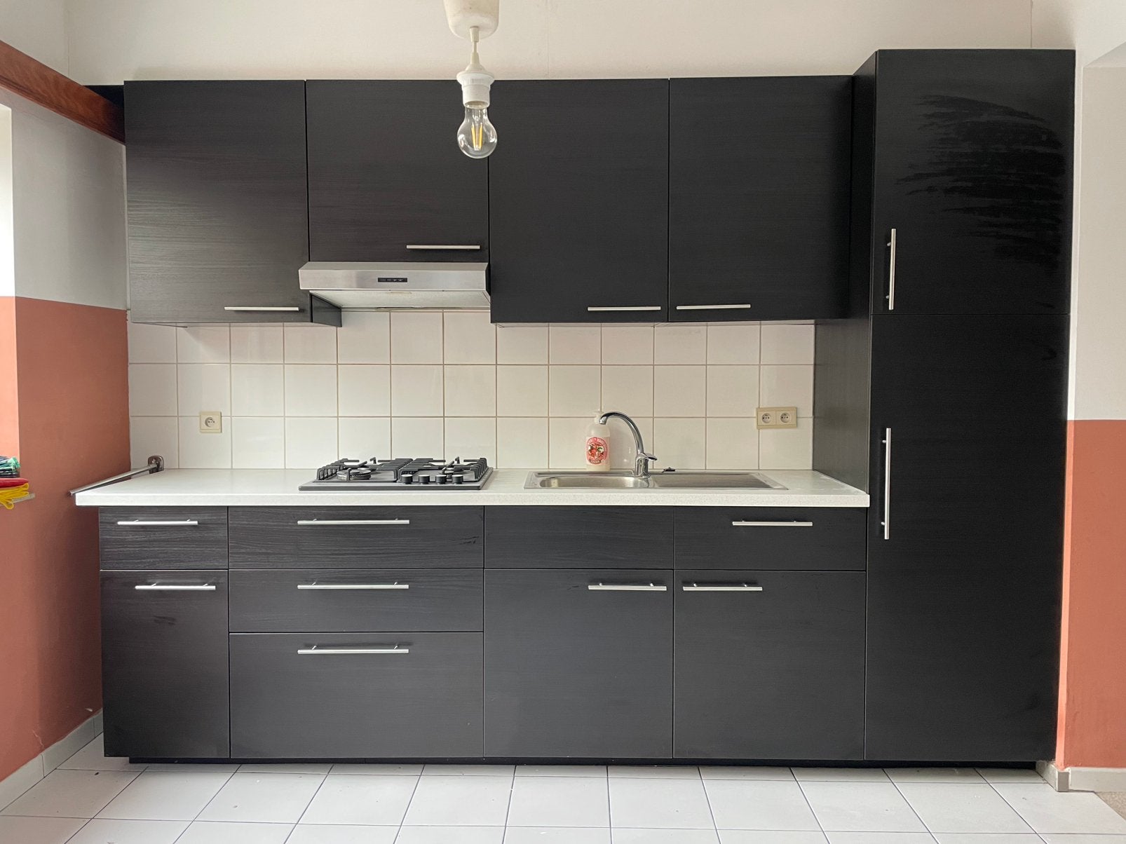 Keuken te koop (inclusief kookvuur en pombak), Huis en Inrichting, Ophalen, Gebruikt, Bruin, Enkelwandige keuken