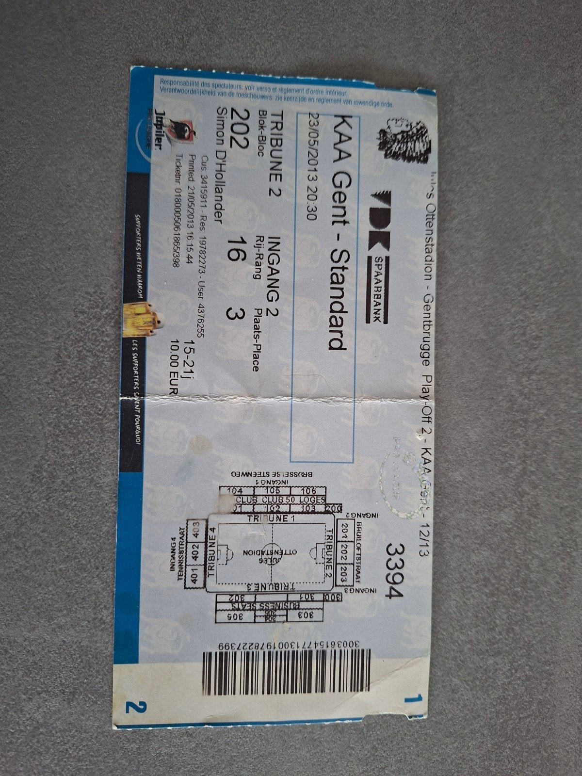 voetbalticket laatste match kaagent jules ottenstadion, Informatique & Logiciels, Enlèvement