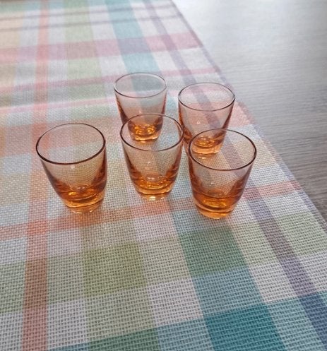 Set van 5 roze druppelglaasjes, Glas of Glazen, Vintage, Ophalen of Verzenden, Glas
