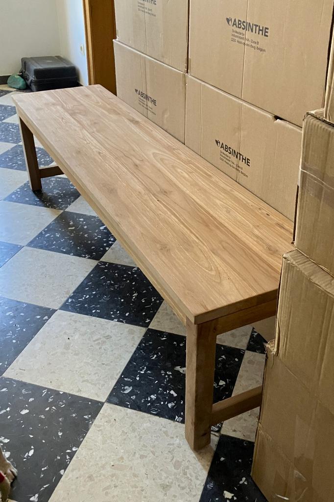 eetkamerbank Masief Teak keukenbank 175 L / 43 breed 45 hoog, Ophalen, Zo goed als nieuw, Hout