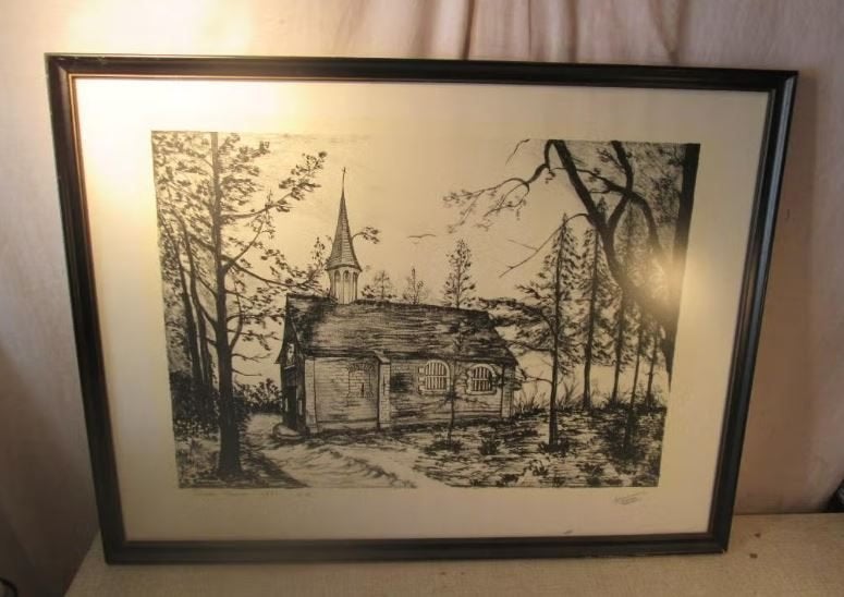 Belle lithographie 'Rielen Kapel' - Hilda Gevers - 74x56, Antiquités & Art, Art | Lithographies & Sérigraphies, Encadré, Enlèvement ou Envoi