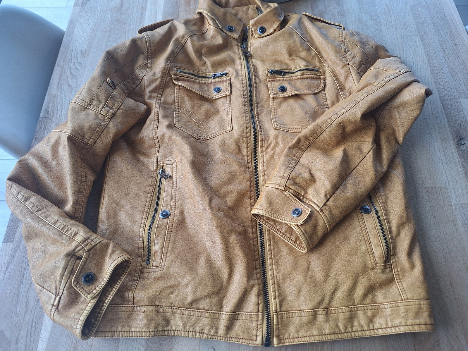 Bruine nepleer herenjas met pels, Kleding | Heren, Ophalen, Nieuw, Maat 48/50 (M), Bruin