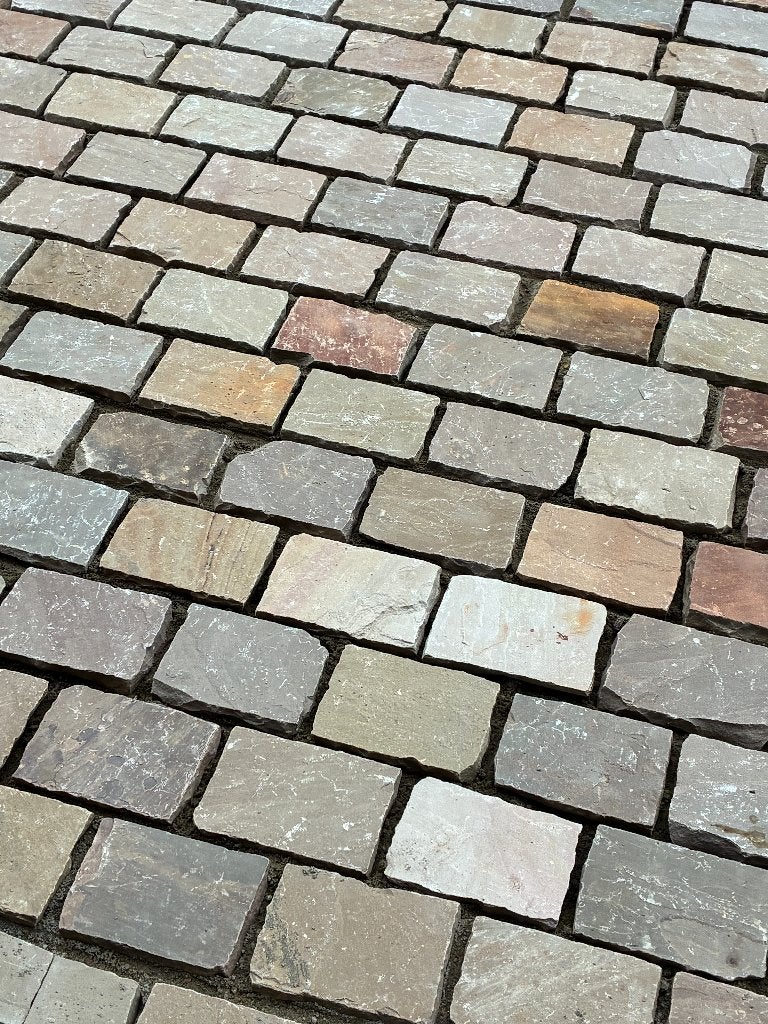 Overschot platinnes Kandla Oker kasseien 4,5 m2, Tuin en Terras, Ophalen, Klinkers, Nieuw, Natuursteen