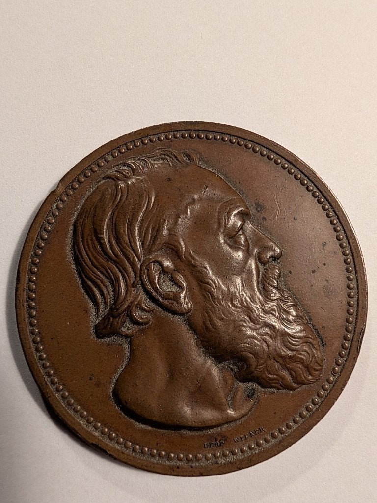 Antieke, bronzen portretpenning Hendrik Conscience, 1881, Ophalen of Verzenden, Brons