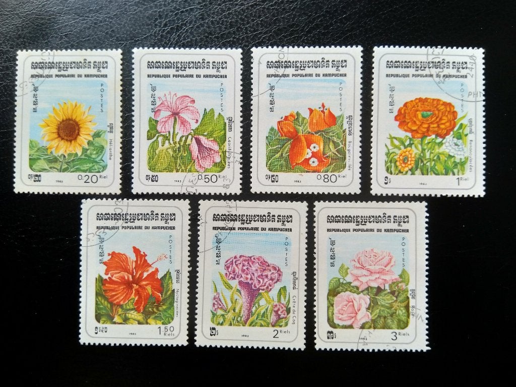 Bloemen Cambodja 1983, Verzenden, Gestempeld, Dier of Natuur