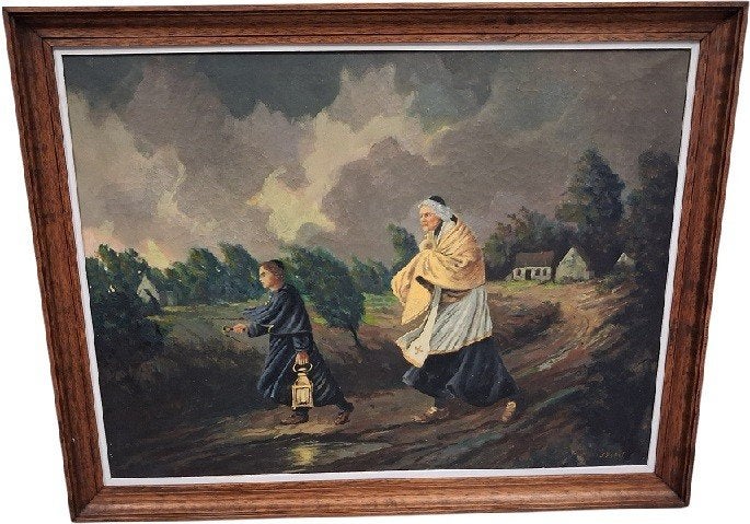 J. Denef geestelijke met misdienaar., Antiek en Kunst, Kunst | Schilderijen | Klassiek, Ophalen, Doek, Gesigneerd, Olieverf