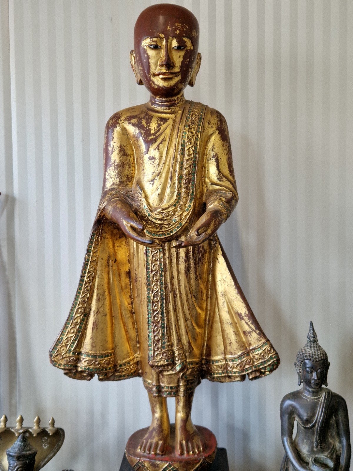 moine bouddha mandalay 19ème, Enlèvement, Bois, Doré