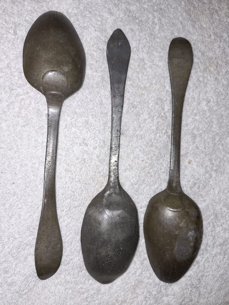 3 oude tinnen lepels, jaren 1800, Antiek en Kunst, Ophalen of Verzenden