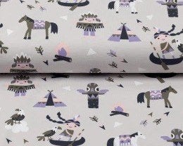 Outlet : Jersey stof indianen, licht paars, Neuf, 200 cm ou plus, Coton, 120 cm ou plus