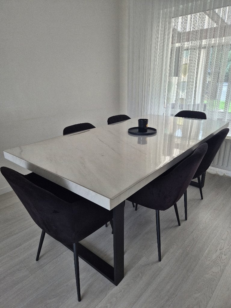 Eettafel + stoelen + salontafel, Enlèvement, Comme neuf, Cinq personnes ou plus, Carré