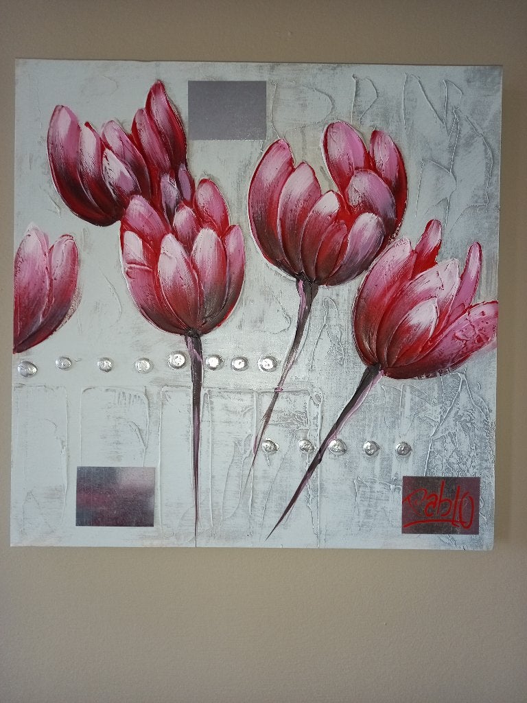 Cadre tulipe, Antiquités & Art, Art | Peinture | Classique, Enlèvement, Abstrait, Fleurs, Toile