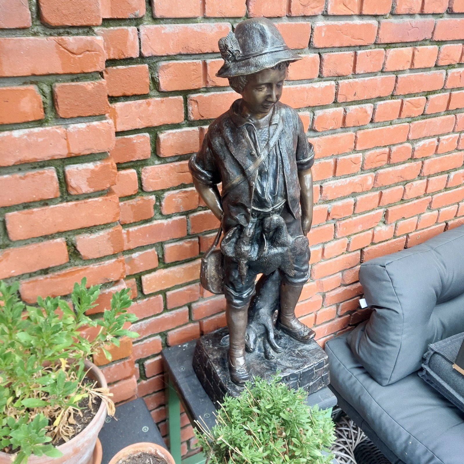 Grande statue de jardin en bronze - Le Jeune Chasseur (d'apr, Jardin & Terrasse, Enlèvement, Comme neuf, Autres types