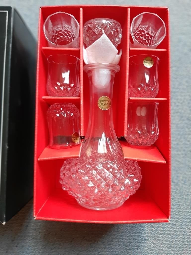 Vintage Cristal d'Arques Karaf-set SplinterNIEUW, Ophalen of Verzenden, Nieuw, Borrel- of Shotglas