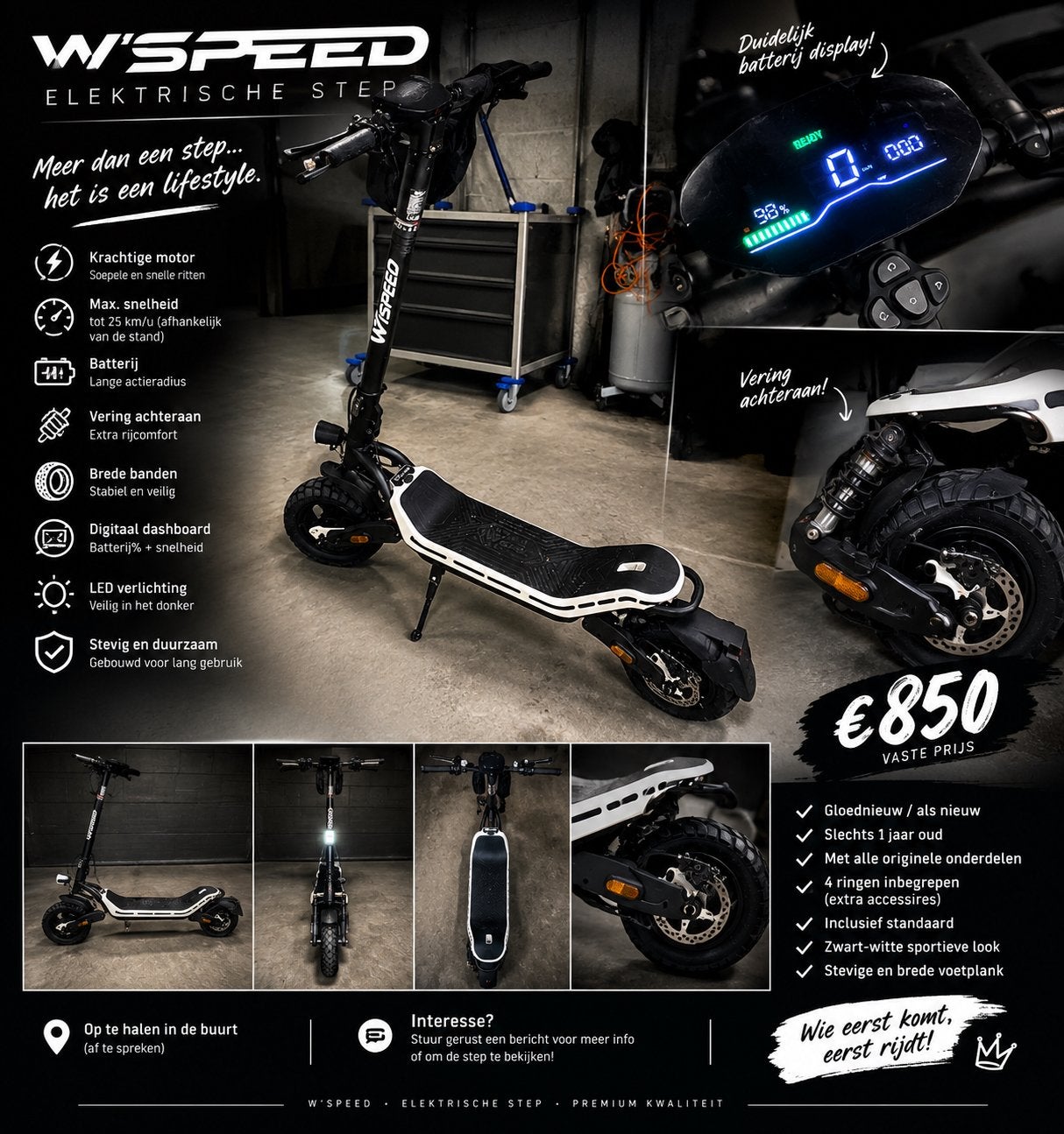 Wspeed te koop aan 850€ kan nog besproken worden van prijs, Fietsen en Brommers, Ophalen of Verzenden, Gebruikt, Elektrische step (E-scooter)