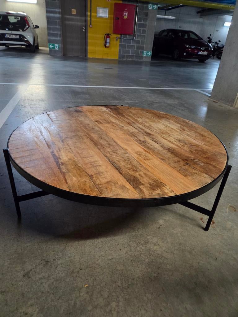 Table basse ronde. Bois et acier, Maison & Meubles, Tables | Tables de salon, Enlèvement