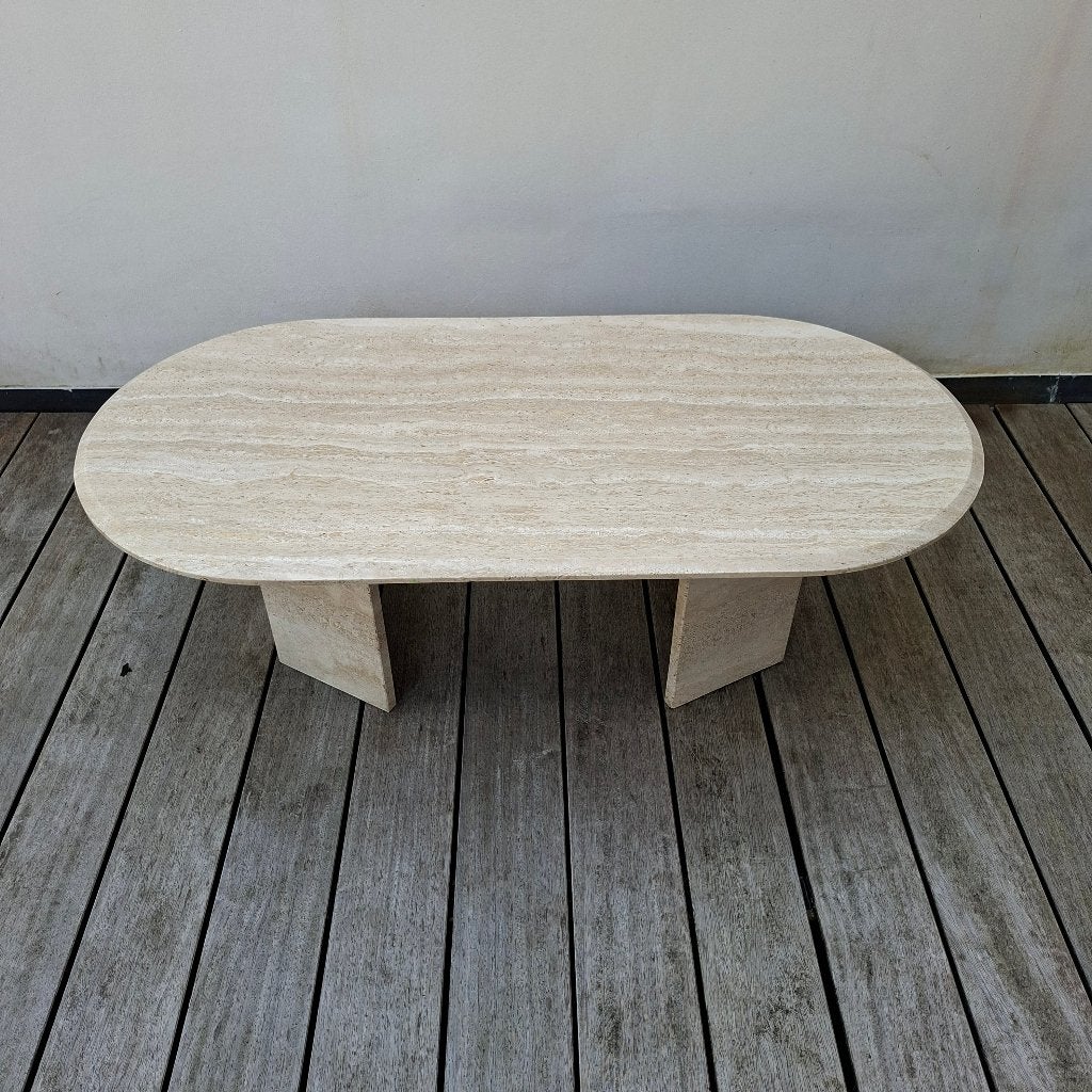 Italiaanse ovale salontafel van travertijn 1, Ophalen, Gebruikt, Ovaal