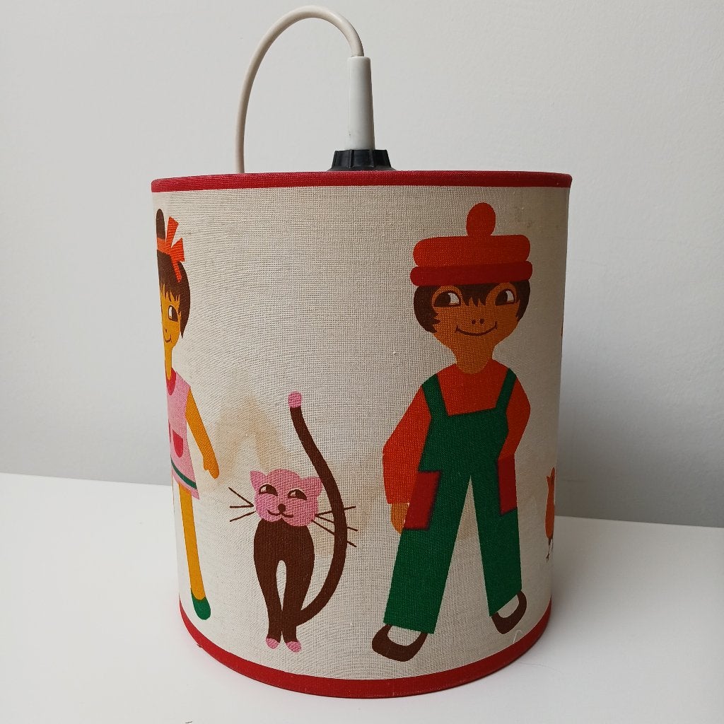 Retro lampenkap, Gebruikt, Beige, Rond, Overige materialen