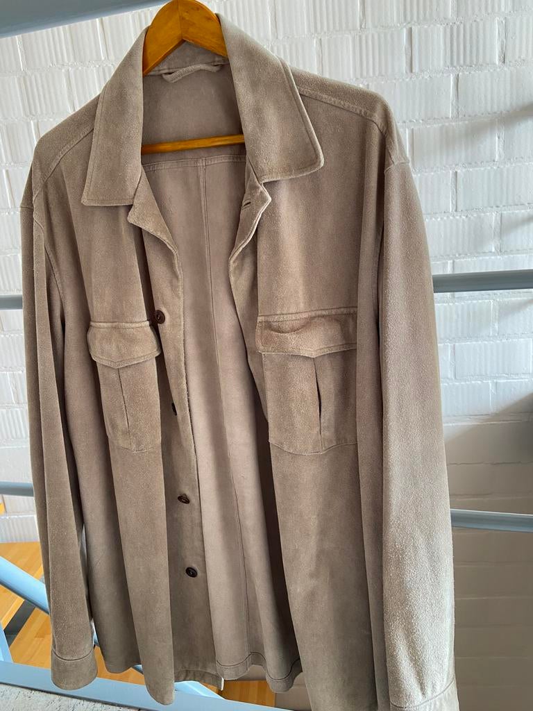 Hugo Boss daim jas, Kleding | Heren, Ophalen of Verzenden, Zo goed als nieuw, Maat 56/58 (XL), Beige