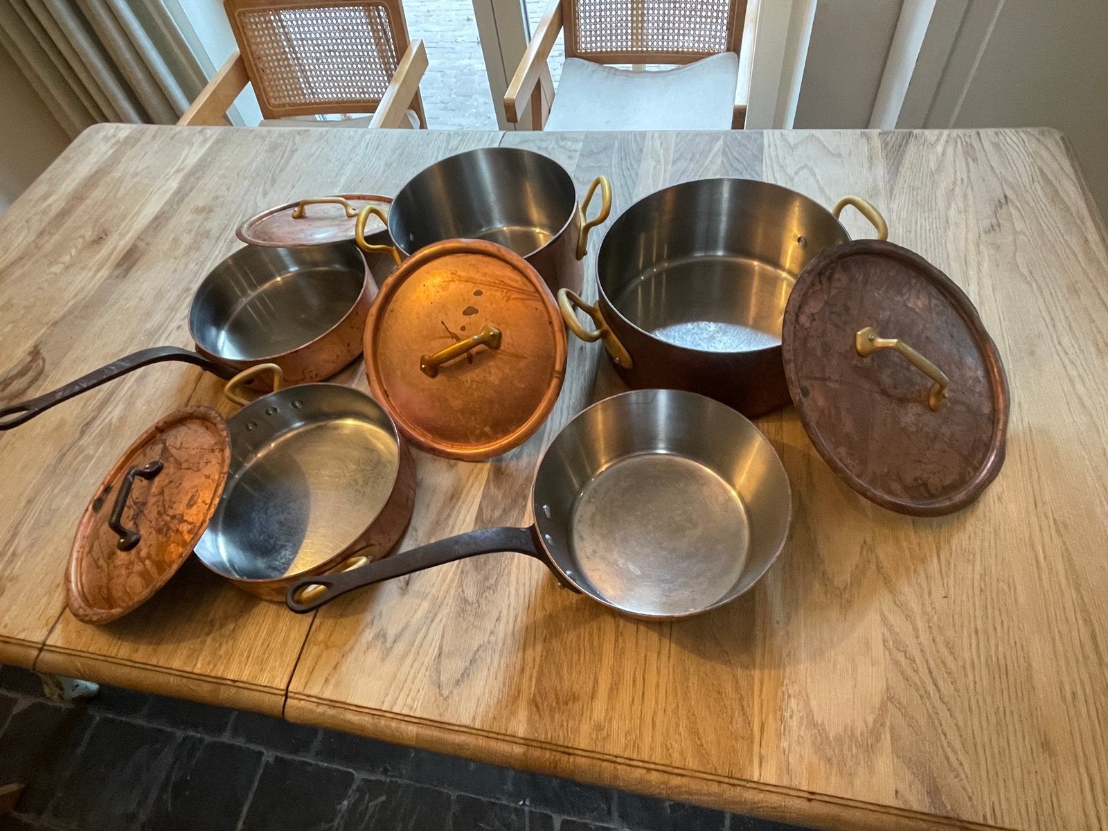 Pots en cuivre 5 pièces, 4 couvercles, Enlèvement, Utilisé, Autres matériaux, Autres types