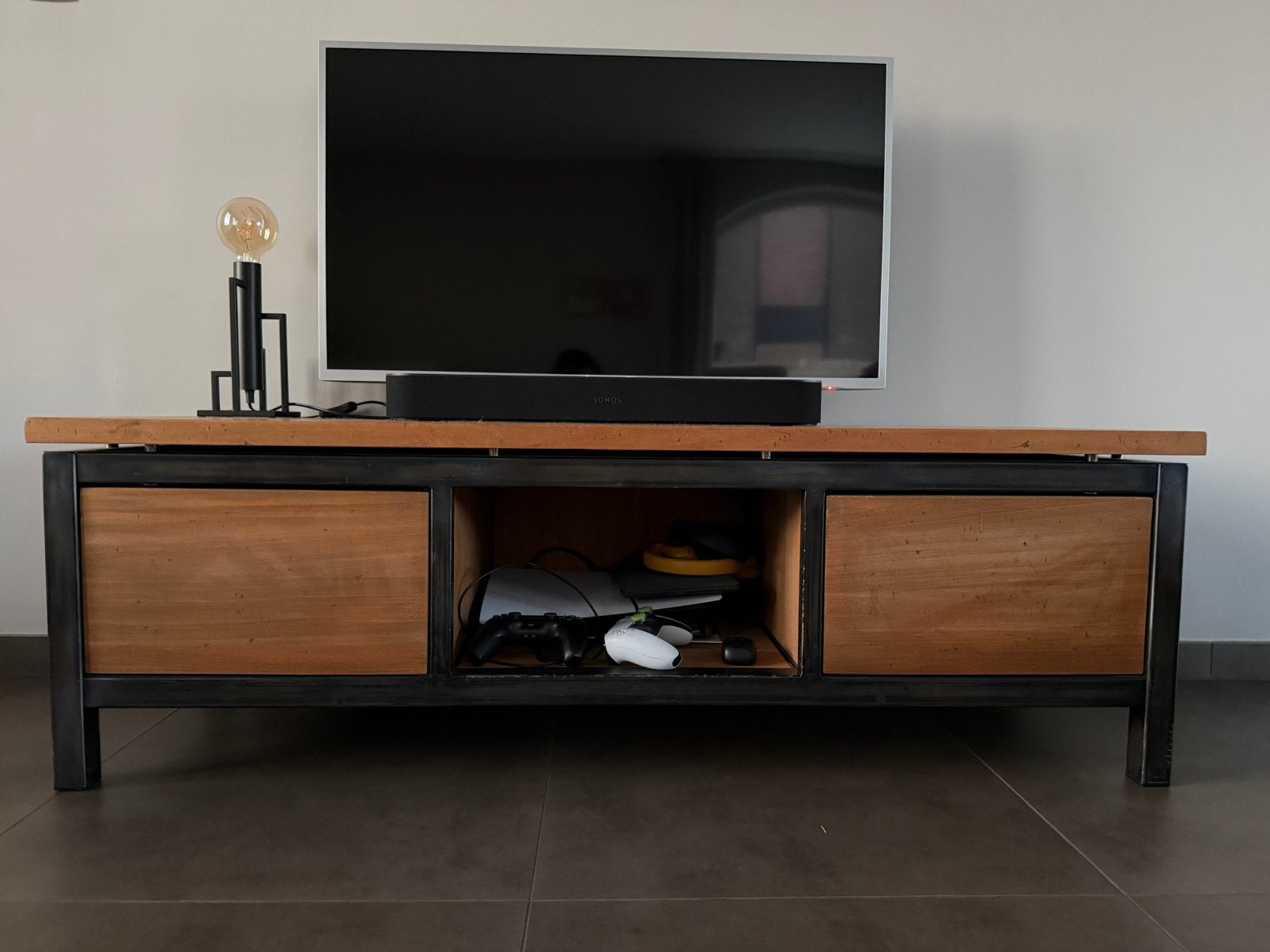 Tv meubel + 2 salontafels, Huis en Inrichting, Kasten |Televisiemeubels, Ophalen, Gebruikt, Teakhout, Industrieel
