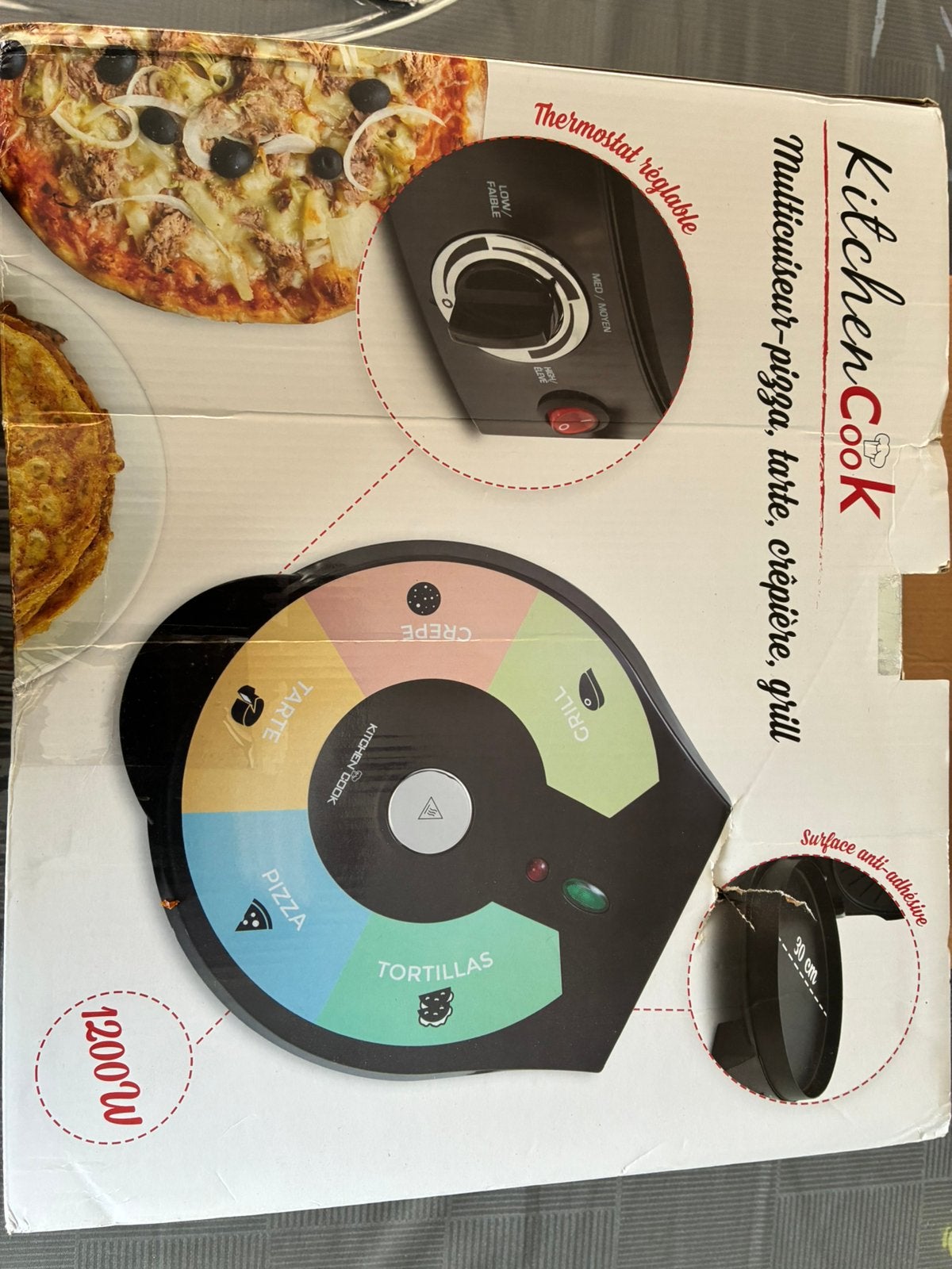 NIEUW KitchenCook 5in1 Pizza Grill 30cm 1200W, Enlèvement, Utilisé