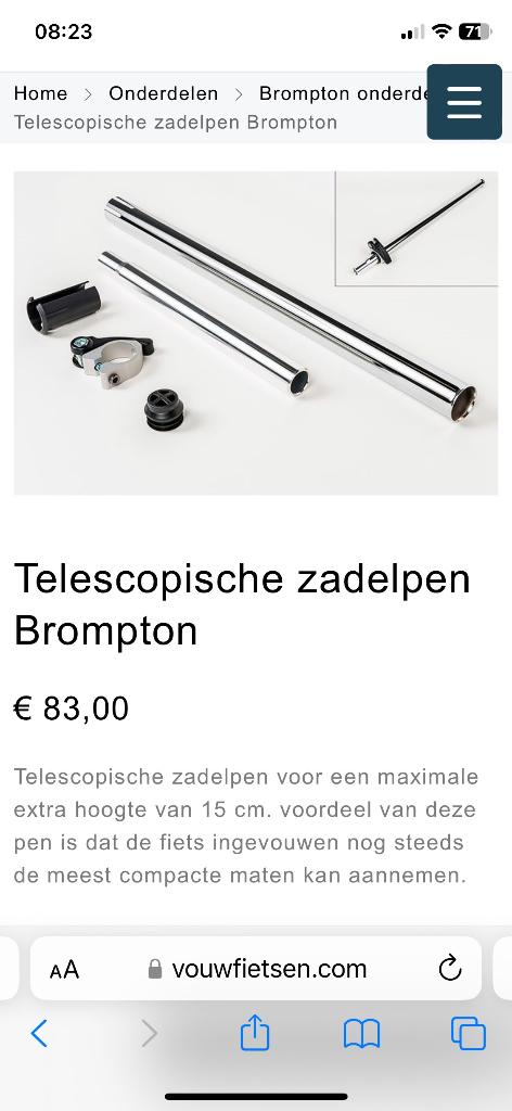 Brompton telescopische zadelpen als nieuw, Fietsen en Brommers, Ophalen of Verzenden, Zo goed als nieuw, Zadel, Brompton