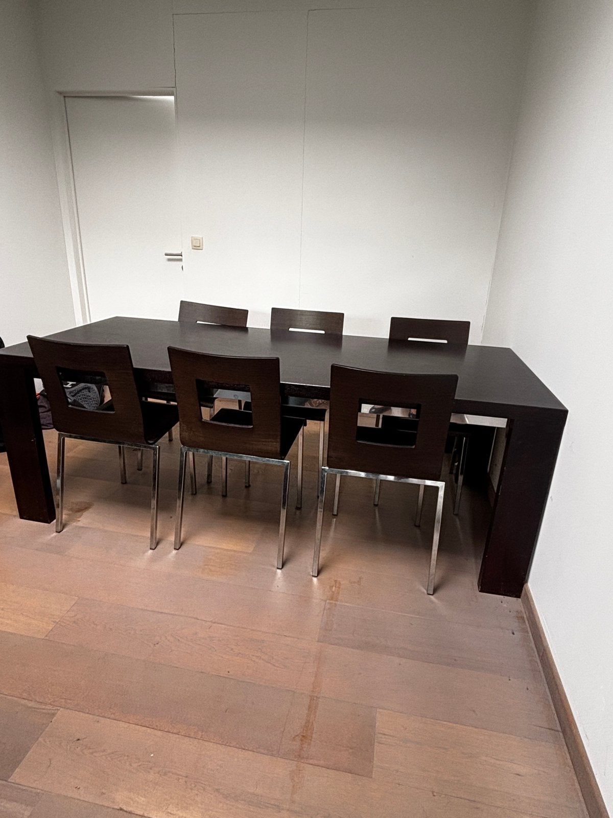 Stevige eettafel met 6 stoelen – 210 x 90 cm, Huis en Inrichting, Ophalen, Gebruikt, Vijf personen of meer, Rechthoekig