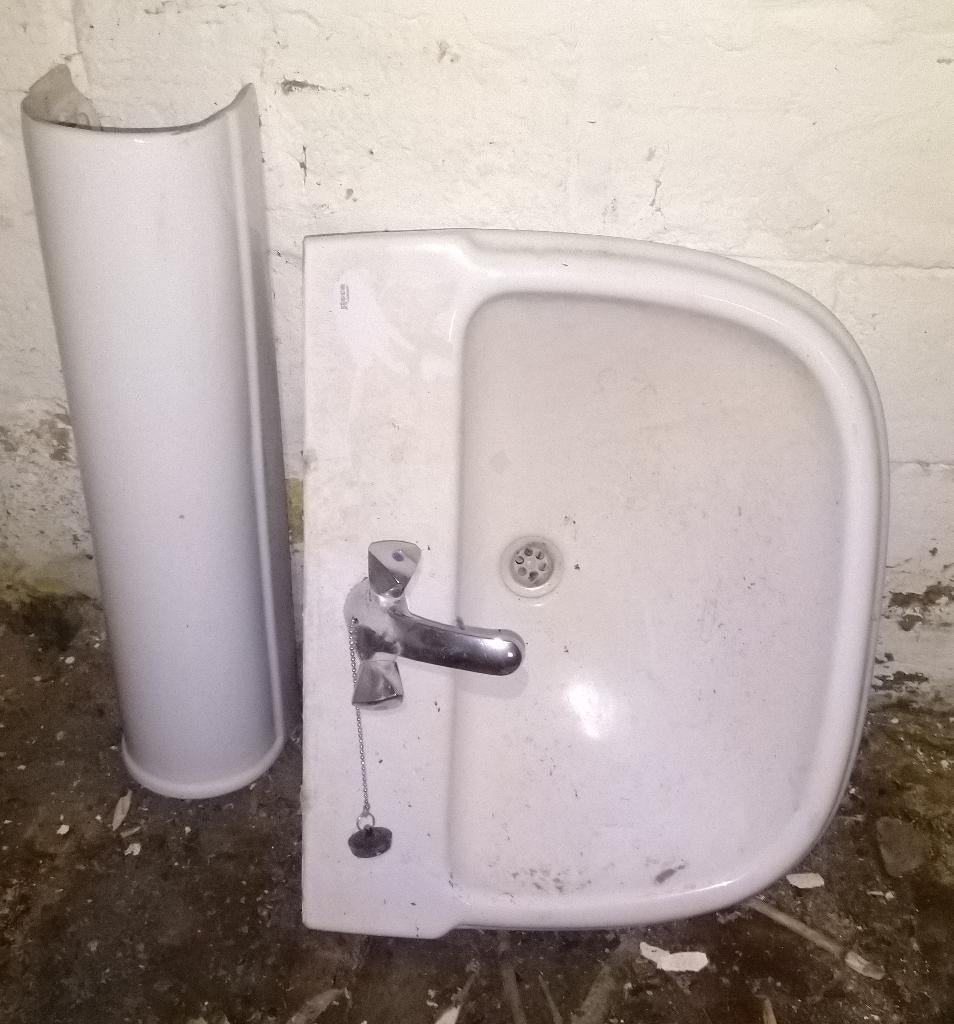 lavabo rétro avec base en céramique blanche Roca, Enlèvement, Utilisé, Pierre, Lavabo